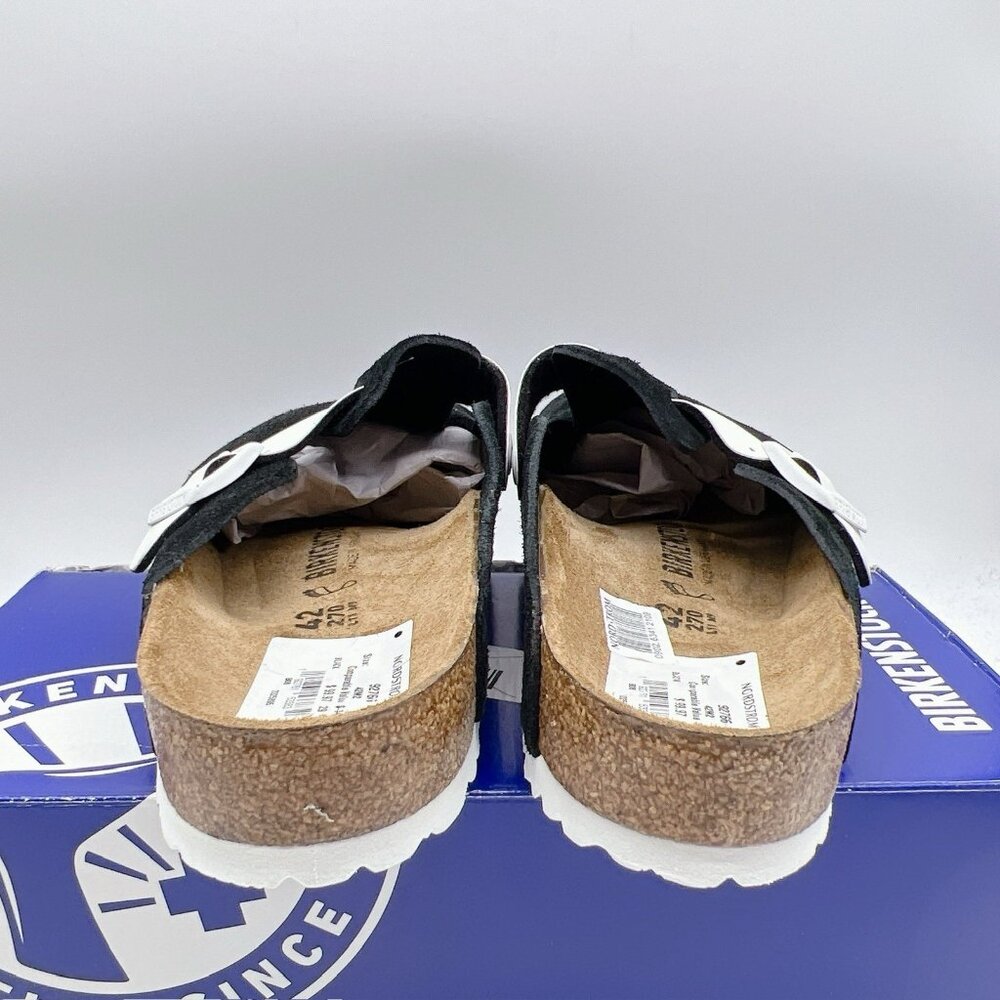 Birkenstock Boston Clog Suede Leather/ Birko-Flor Black White EU 42 Mens 9- 9.5 - Picture 7 of 12